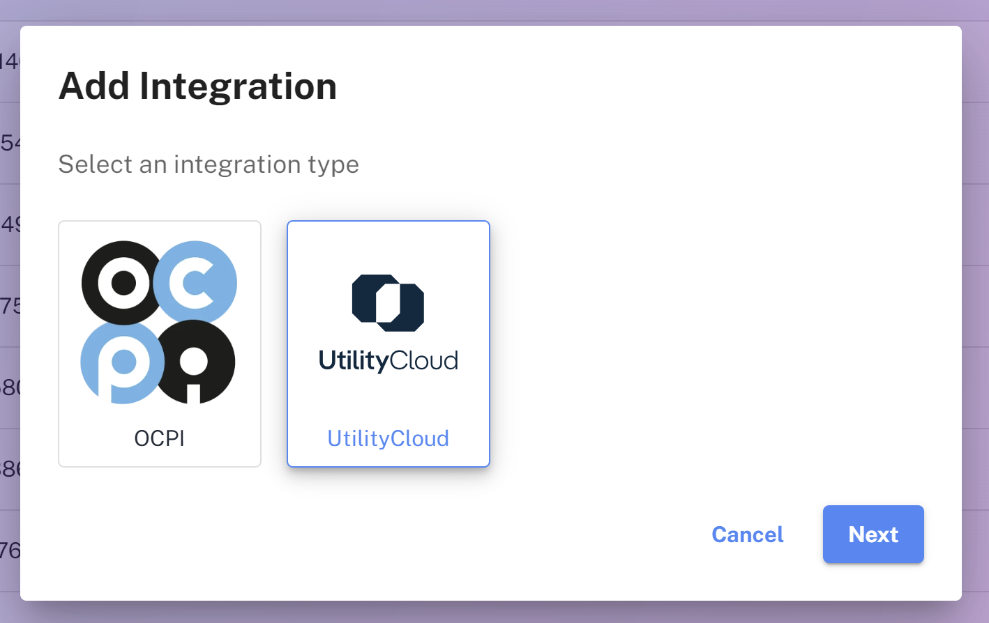 New UtilityCloud integrations can be found from "Integrations" page